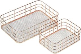 img 4 attached to Rose Gold Metal Storage Baskets, Copper Wire Organizer Set (2 Pieces)