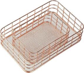 img 2 attached to Rose Gold Metal Storage Baskets, Copper Wire Organizer Set (2 Pieces)