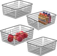 🧺 ispecle 4 pack large metal wire storage baskets with handles, multipurpose pantry organization bins for kitchen, laundry, garage - black logo
