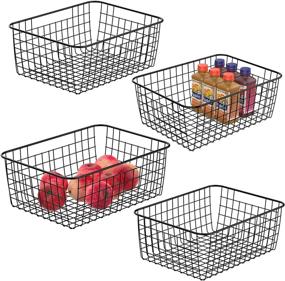 img 4 attached to 🧺 iSPECLE 4 Pack Large Metal Wire Storage Baskets with Handles, Multipurpose Pantry Organization Bins for Kitchen, Laundry, Garage - Black