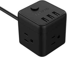 img 4 attached to 🔌 Портативная кубическая розетка TESSAN с 3 USB-портами и 3 розетками, удлинительным кабелем длиной 5 футов для путешествий, круизов, дома, офиса, необходимостей в общежитии - черная.