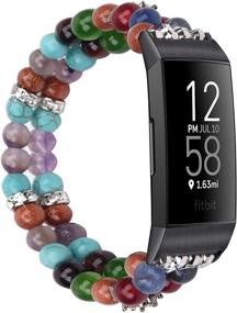 img 4 attached to 📿 Fashionable Elastic Pearl Bracelet Bands for Fitbit Charge 4 3 SE - Wongeto Compatible