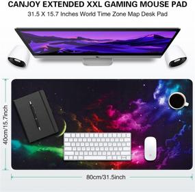 img 3 attached to 🖱️ Canjoy Gaming Mouse Pad, XXL Extended Mouse Mat with Non-Slip Base and Stitched Edge, Big Computer Keyboard Desk Pad for Home Office Work and Gaming, 31.5x15.7x0.12inch (Colorful Aurora)