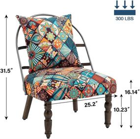 img 2 attached to 🪑 Colorful Upholstered Accent Chair for Bedroom Living Dining Room - Metal Armless Lounge Chair with Retro Wooden Legs, Make up Vanity Chair, Living Room Desk Chair - Upholstered Linen Fabric