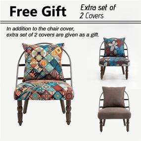 img 3 attached to 🪑 Colorful Upholstered Accent Chair for Bedroom Living Dining Room - Metal Armless Lounge Chair with Retro Wooden Legs, Make up Vanity Chair, Living Room Desk Chair - Upholstered Linen Fabric