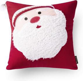 img 1 attached to 🎄 Phantoscope New Merry Christmas 100% Cotton Embroidery Santa Tree Socks Reindeer Throw Pillow Case Cushion Cover Set of 4 - 18"x 18" (45cm x 45cm)