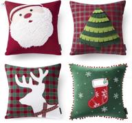 🎄 phantoscope new merry christmas 100% cotton embroidery santa tree socks reindeer throw pillow case cushion cover set of 4 - 18"x 18" (45cm x 45cm) logo