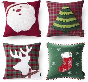 img 4 attached to 🎄 Phantoscope New Merry Christmas 100% Cotton Embroidery Santa Tree Socks Reindeer Throw Pillow Case Cushion Cover Set of 4 - 18"x 18" (45cm x 45cm)