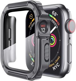 img 4 attached to Mesime Rugged Case Cover Compatible For Apple Watch 38Mm With Tempered Glass Screen For Iwatch Series 3 2 1 Protective Bumper Accessories Hard Case For Women Men -Gray
