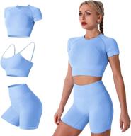 women's seamless yoga outfits: 2 piece workout set with crop top and high waisted running shorts - stylish activewear for effortless fitness logo