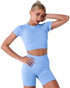 img 2 attached to Women's Seamless Yoga Outfits: 2 Piece Workout Set with Crop Top and High Waisted Running Shorts - Stylish Activewear for Effortless Fitness