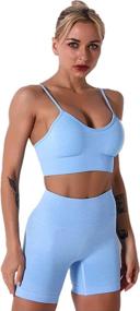 img 3 attached to Women's Seamless Yoga Outfits: 2 Piece Workout Set with Crop Top and High Waisted Running Shorts - Stylish Activewear for Effortless Fitness