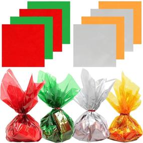 img 4 attached to Cellophane Sheets Pack of 120 - 12 x 12 Inches, 4 Assorted Translucent Colors (Green, Red, Silver, Gold), 2.3 Mil Quality, Glossy Sheets for DIY Wrapping, Treats, Crafts - Anapoliz