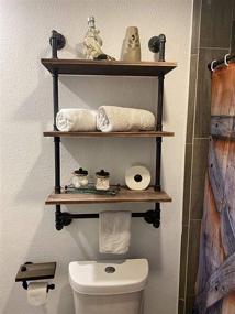 img 3 attached to Rustic Wall Shelf with Towel Bar and 20 Bathroom Towel Racks - MIQ Industrial Pipe Shelf, 3-Tiered Wood Shelf Shelving with 3-Layer Pipe Shelves