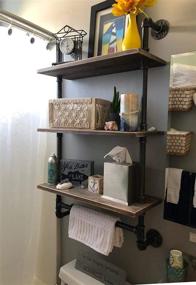 img 1 attached to Rustic Wall Shelf with Towel Bar and 20 Bathroom Towel Racks - MIQ Industrial Pipe Shelf, 3-Tiered Wood Shelf Shelving with 3-Layer Pipe Shelves