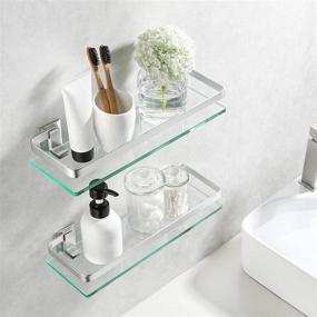 img 1 attached to 🛁 KES Bathroom Glass Shelf Aluminum, 8MM Extra Thick Tempered Glass, 2 Pack, Rectangular 1 Tier Storage Organizer, Wall Mount Silver, A4126A-P2
