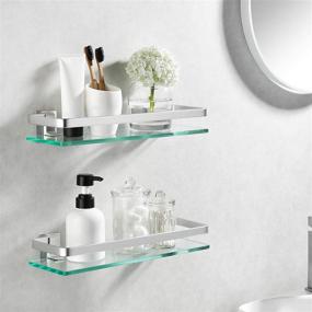 img 2 attached to 🛁 KES Bathroom Glass Shelf Aluminum, 8MM Extra Thick Tempered Glass, 2 Pack, Rectangular 1 Tier Storage Organizer, Wall Mount Silver, A4126A-P2