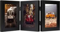 🖼️ frametory triple hinged picture frame, 4x6 vertical trifold display for desktop or table top, real glass front (black, 4x6 triple) logo