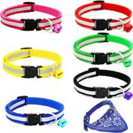 🐱 6 pcs fullsexy cat collar set with reflective nylon strip, bell and extra bonus gem blue scarf - ideal collars for cats or small dogs logo