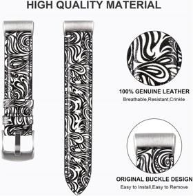 img 2 attached to Stylish Floral Print Leather Bands for Fitbit Charge 4/3/3 SE – Genuine Leather Wide Replacement Straps for Men and Women, Black White Paisley Design