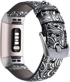 img 3 attached to Stylish Floral Print Leather Bands for Fitbit Charge 4/3/3 SE – Genuine Leather Wide Replacement Straps for Men and Women, Black White Paisley Design