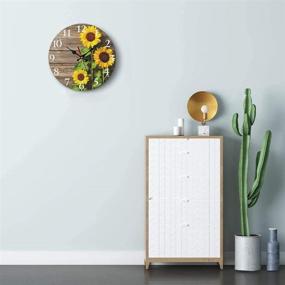 img 2 attached to 🌻 Britimes Round Wall Clock - 10 Inch Silent Non Ticking Clock for Bathroom, Bedroom, Kitchen, Office or School Decor - Sunflowers Wooden Design