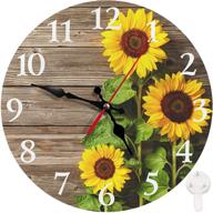 🌻 britimes round wall clock - 10 inch silent non ticking clock for bathroom, bedroom, kitchen, office or school decor - sunflowers wooden design logo