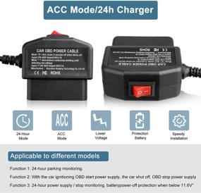 img 3 attached to 🔌 【2 Pack】 OBD Power Cable for Dash Camera – Mini USB Port OBD2 Power Cable with 24 Hours Surveillance/Acc Mode Switch Button, 16Pin OBDII Adapter Hardwire Charger Cable 12-26V to 5V