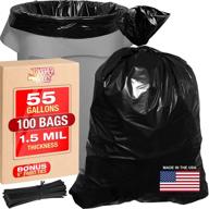 🗑️ industrial grade 55 gallon trash bags - heavy duty black 50 pk - 1.5 mil thick for construction, yard work, commercial use logo