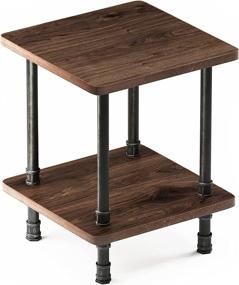 img 4 attached to 🌲 Rustic Industrial Side Table - Pine Wood Nightstand for Bedroom, Living Room End Table with Metal Frame - Modern Home Decor, 18” x 18”