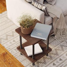 img 2 attached to 🌲 Rustic Industrial Side Table - Pine Wood Nightstand for Bedroom, Living Room End Table with Metal Frame - Modern Home Decor, 18” x 18”