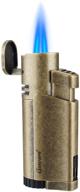 🔥 torch lighters double jet butane torch cigar lighters with punch windproof - gold (no gas included) logo
