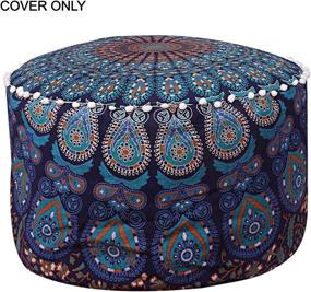 img 1 attached to 👘 GANESHAM Indian Mandala Pouf Ottoman Cotton Floor Pillow Hippie Boho Decorative Home Decor Footstool Cover Bohemian Blue - Enhanced SEO