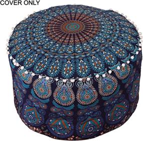 img 2 attached to 👘 GANESHAM Indian Mandala Pouf Ottoman Cotton Floor Pillow Hippie Boho Decorative Home Decor Footstool Cover Bohemian Blue - Enhanced SEO