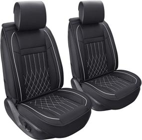 img 4 attached to 2-Pack Aierxuan Car Seat Covers Front Set – Waterproof Leather, Airbag Compatible Universal Fit for Most Vehicles – Black and White Automotive Vehicle Cushion Cover
