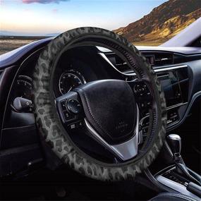 img 4 attached to FUIBENG Black Leopard Animal Skin Printed Auto Steering Wheel Cover Accessories For Women Men