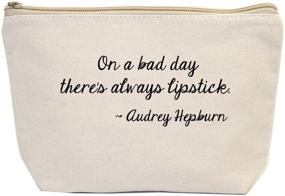 img 4 attached to 💄 Jules Small Organic Cotton Cosmetic Pouch featuring Zipper Closure and Inspirational Quote by Audrey Hepburn – 'Lipstick Always Brightens Up A Gloomy Day'