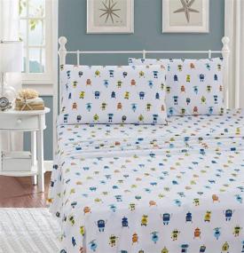 img 1 attached to 🤖 Robots Printed Fun Design Bedding Set for Boys/Kids/Teens: Better Home Style Multicolor Blue Green 5 Piece Comforter Bed in a Bag with Sheet Set (Twin)