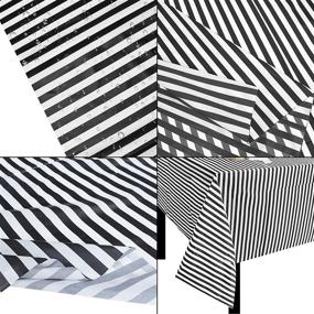 img 3 attached to 🖤 JINSEY Plastic Tablecloths with Classic Black and White Stripes - 54 Inch x 108 Inch, Pack of 3 - Ideal for SEO