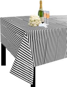 img 4 attached to 🖤 JINSEY Plastic Tablecloths with Classic Black and White Stripes - 54 Inch x 108 Inch, Pack of 3 - Ideal for SEO