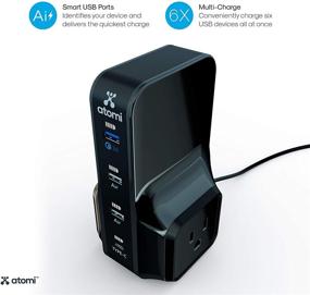 img 3 attached to 🔌 Atomi Power Tower Plus - Desktop Charger, Qualcomm 3.0 Quick Charge, 4 USB Ports, 2 Wall Outlets - Black | Enhanced SEO