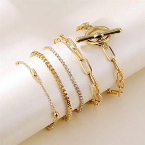img 2 attached to 💫 Dainty IFKM Gold Bracelets for Women Girls: Layered and Adjustable Link Bracelets - 14K Gold Plated Collection