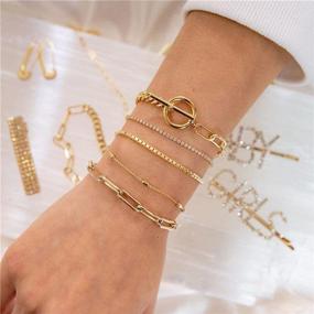 img 3 attached to 💫 Dainty IFKM Gold Bracelets for Women Girls: Layered and Adjustable Link Bracelets - 14K Gold Plated Collection