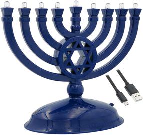 img 2 attached to 🕎 The Dreidel Company Mini Electric Menorah: Traditional LED Travel Menora - Powered by Batteries or USB - Micro USB 4ft Cable Included (Blue)