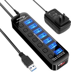 img 4 attached to 💡 Apanage USB 3.0 Hub, 8 Port Splitter with 7 Data Ports and 1 Smart Charging Port, Individual On/Off, 5V/4A Power Adapter - USB Extension for MacBook, Mac Pro...