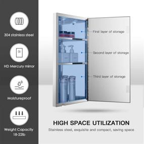 img 3 attached to 🪞 Polished Stainless Steel 24 Inch Wall Mount Corner Medicine Cabinet with Mirror - Left Open Mirror Door, Bathroom Wall Cabinet with Three Shelves