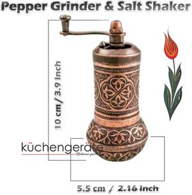 img 3 attached to Kuchengerate Pepper & Salt Grinder - Turkish Coffee Mill with Antique Spoon - Zinc Alloy Casting - Adjustable Coarseness (Copper)