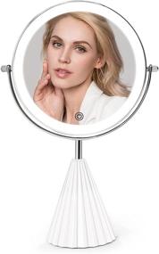 img 4 attached to 💡 Rechargeable 8 inch Lighted Makeup Vanity Mirror, 10X Magnifying Mirror with Lights, Double Sided Light Up Mirror with 3 Color Lighting, Touch Control 360°Rotation Tabletop Cosmetic Mirror