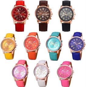 img 3 attached to 🕐 Weicam Wholesale Watches 10 Pack: Fashionable PU Leather Assorted Wrist Watch Set with Roman Numerals for Men, Women, and Girls