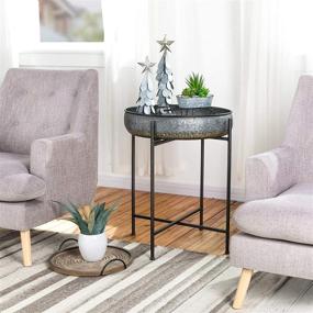 img 4 attached to 🌟 Versatile and Stylish Glitzhome Farmhouse Metal Folding End Table: Waterproof, Removable Tray, Perfect for Living Room, Bedroom, Balcony, and Office Decoration